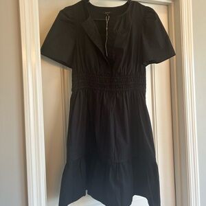 Quince 100% Organic Cotton Tiered Mini Dress in Black